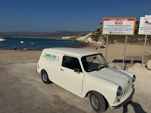 The classic Mini van at the beach